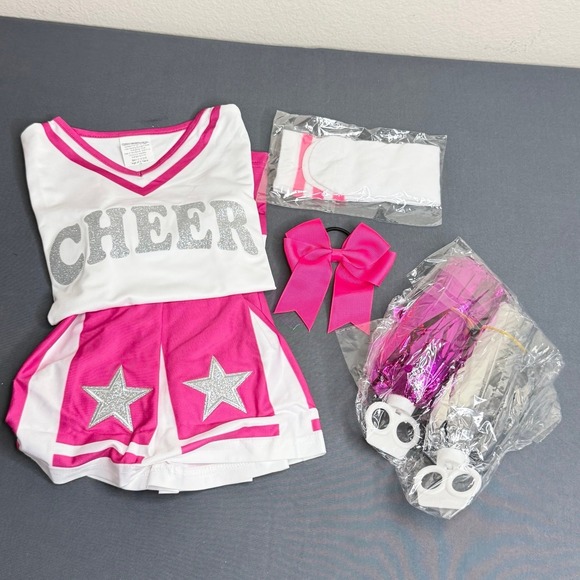 Amazon Other - Kids Cheerleader Costume Set with Pom Poms, Bow, Socks 4-5 Year Olds